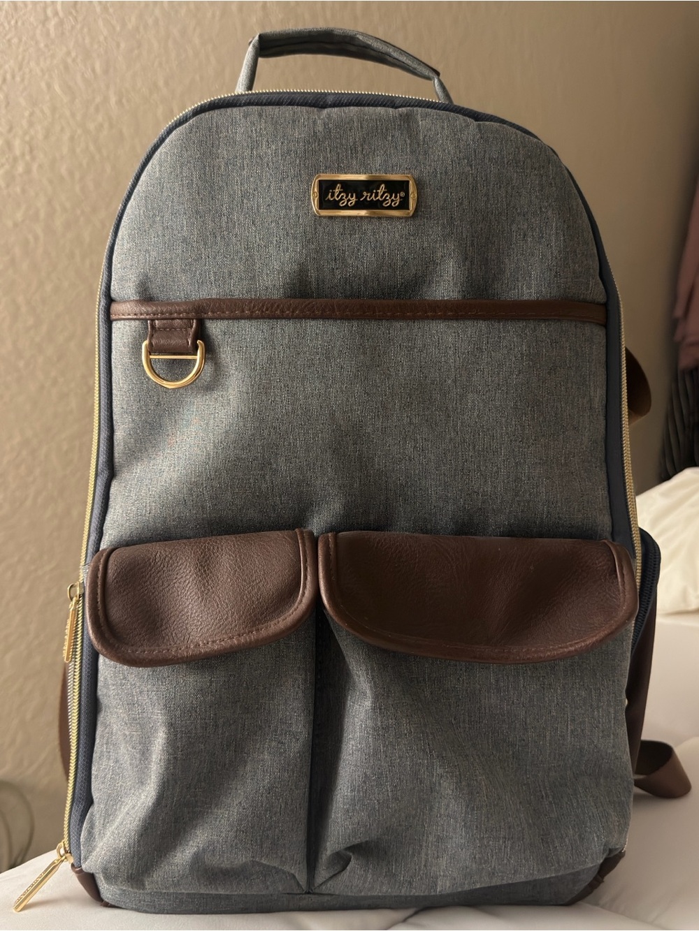 Itzy Ritzy Boss Backpack Handsome Heather Diaper Bag + Changing Pad